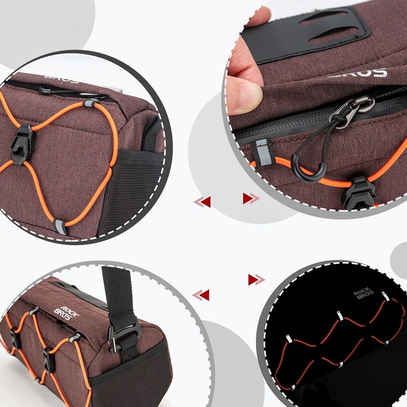 Geantă de bicicletă pentru ghidon Rockbros 30110054 Bike Front Bag 2,2 l brown 3