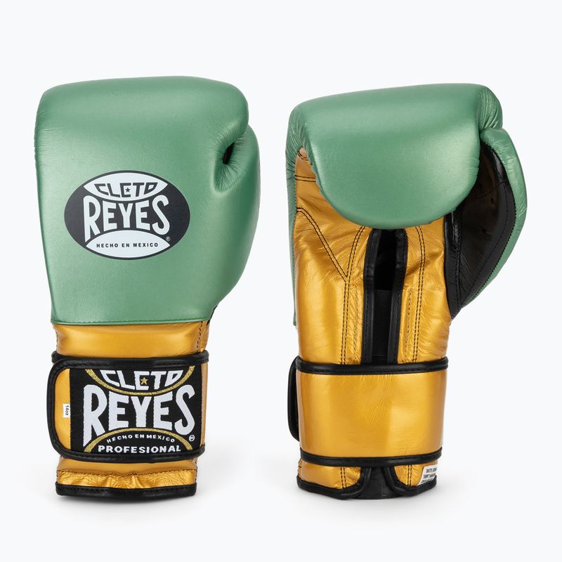 Mănuși de box Cleto Reyes Velcro Sparring metalic green/gold wbc