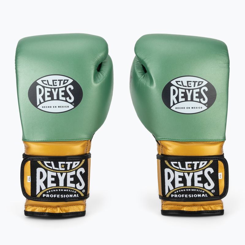 Mănuși de box Cleto Reyes Velcro Sparring metalic green/gold wbc 2