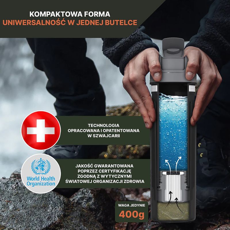 Sticlă turistică cu filtru Bachgold Selfpress Waterfilter 500 ml verde