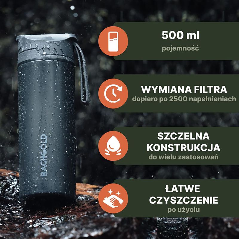Sticlă turistică cu filtru Bachgold Selfpress Waterfilter 500 ml alb