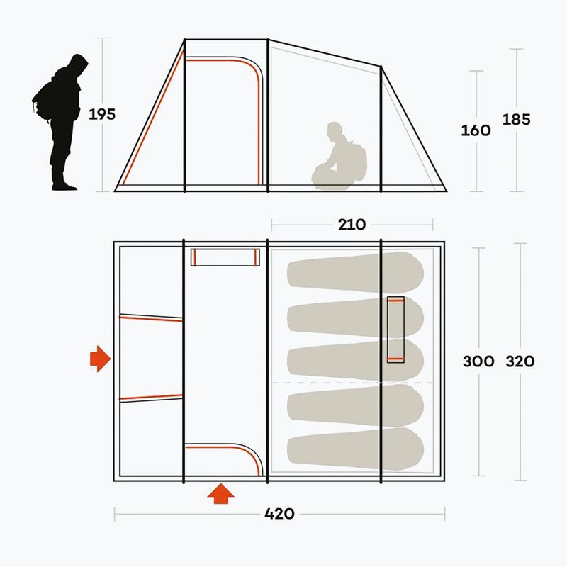 Cort de camping pentru 5 persoane Ferrino Meteora 5 roșu 91154HMM 2