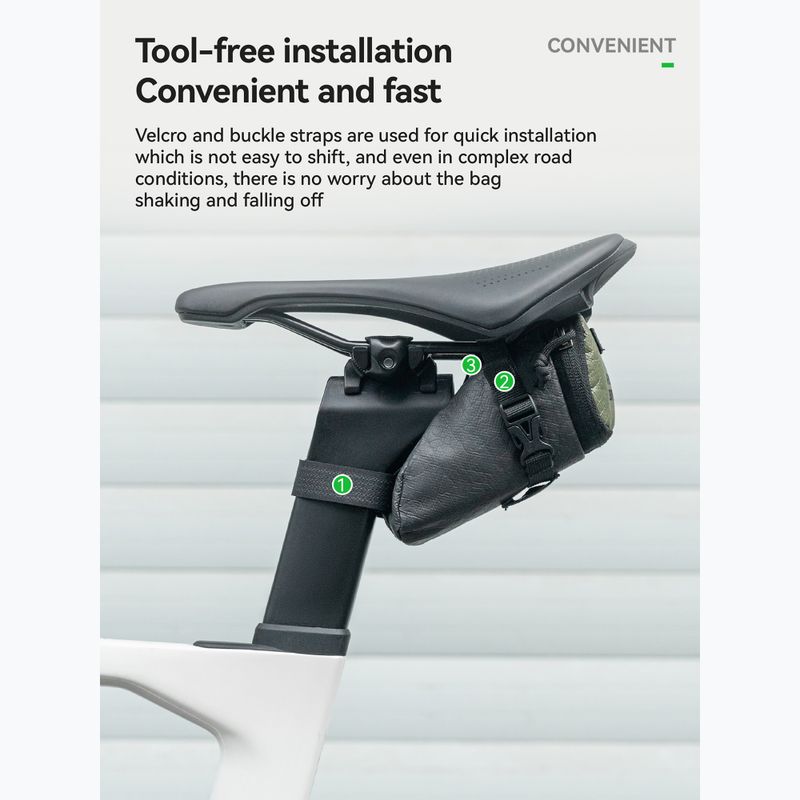 Geantă de bicicletă pentru scaun Rockbros 30130092001 Ecological Saddle Bag WP Compact black/green 2