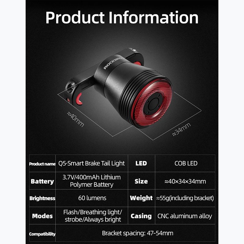 Far de bicicletă spate Rockbros TL907Q50 Taillight 60 Lumen black 7