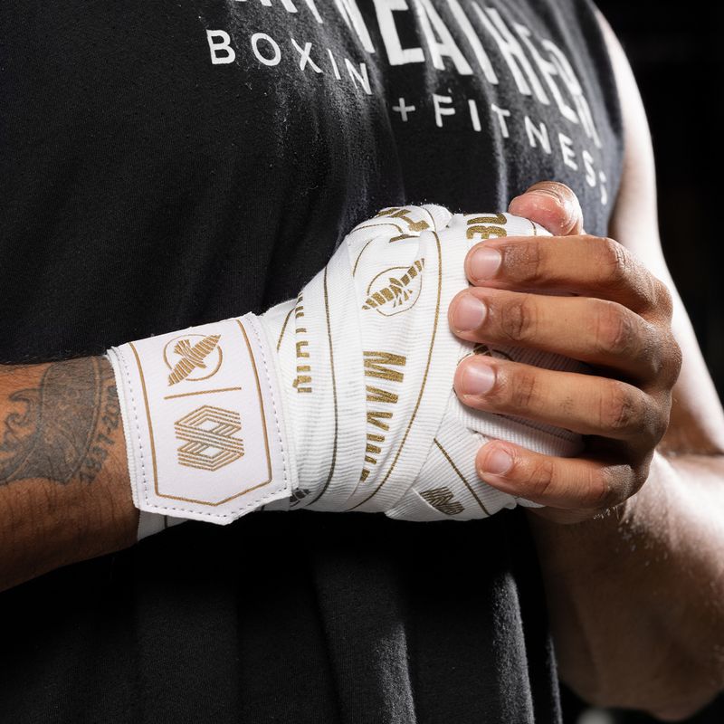Învelișuri de box Hayabusa Mayweather Stretch Hand Wraps 450 cm white/gold 8