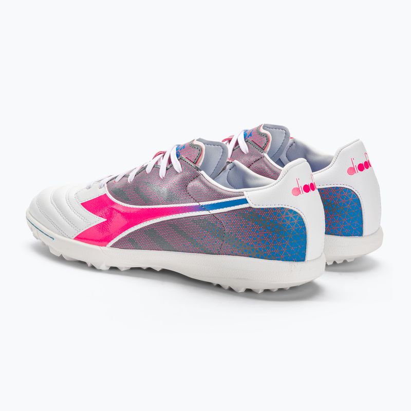 Ghete de fotbal pentru bărbați Diadora Brasil Elite Veloce GR TFR alb/roz fluo/albastru fluo 3