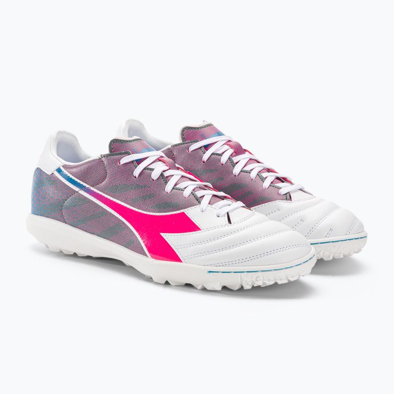 Ghete de fotbal pentru bărbați Diadora Brasil Elite Veloce GR TFR alb/roz fluo/albastru fluo 4