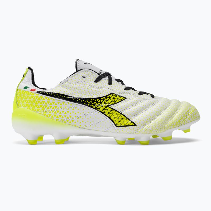 Ghete de fotbal Diadora Brasil Elite Tech GR ITA LPX pentru bărbați, alb/negru/galben-fluo 2