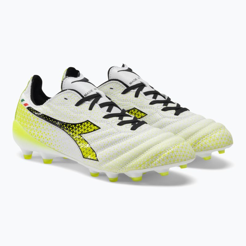 Ghete de fotbal Diadora Brasil Elite Tech GR ITA LPX pentru bărbați, alb/negru/galben-fluo 4