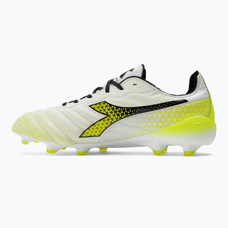 Ghete de fotbal Diadora Brasil Elite Tech GR ITA LPX pentru bărbați, alb/negru/galben-fluo 10