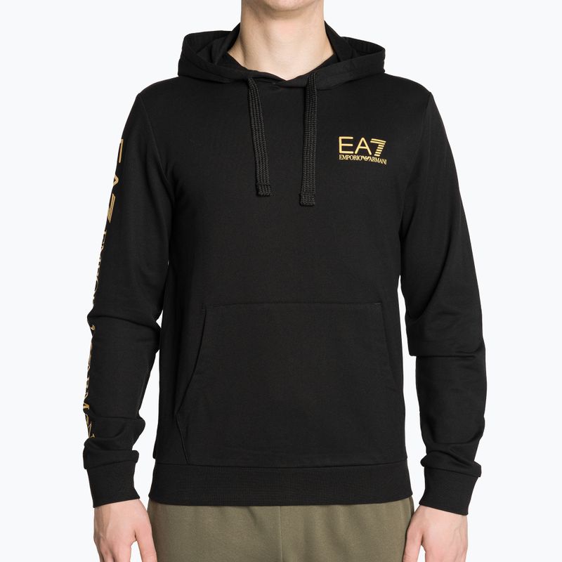 EA7 Emporio Armani Emporio Armani Train Logo Series Hoodie Extended Logo Coft negru/aur tricou cu logo negru/auriu pentru bărbați
