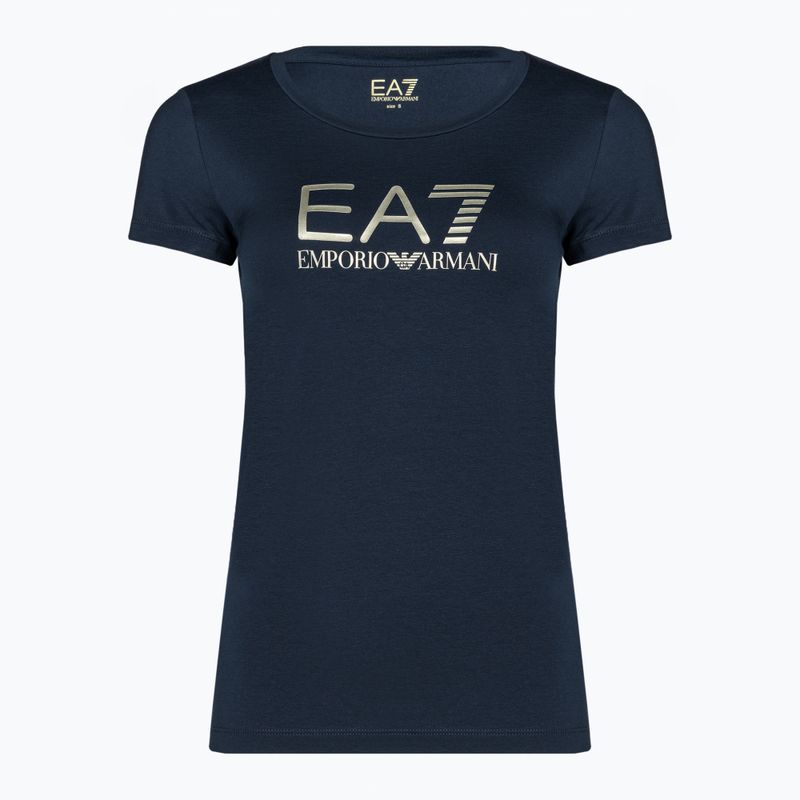 Tricou EA7 Emporio Armani Train pentru femei, de culoare albastru marin strălucitor/logo auriu deschis