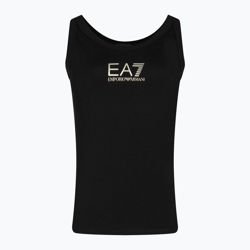Tricou fără bretele pentru femei EA7 Emporio Armani Train Negru lucios/logo auriu deschis