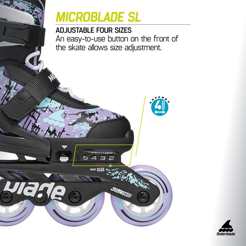 Role pentru copii Rollerblade Microblade SL Jr black/lavender/light blue 9