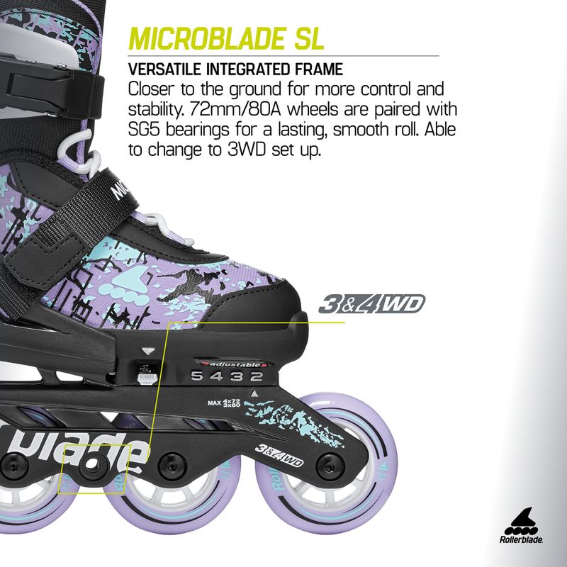 Role pentru copii Rollerblade Microblade SL Jr black/lavender/light blue 10