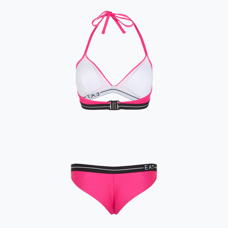 Costum de baie din două piese pentru femei EA7 Emporio Armani Logo Tape Bikini Triangle neon pink 2