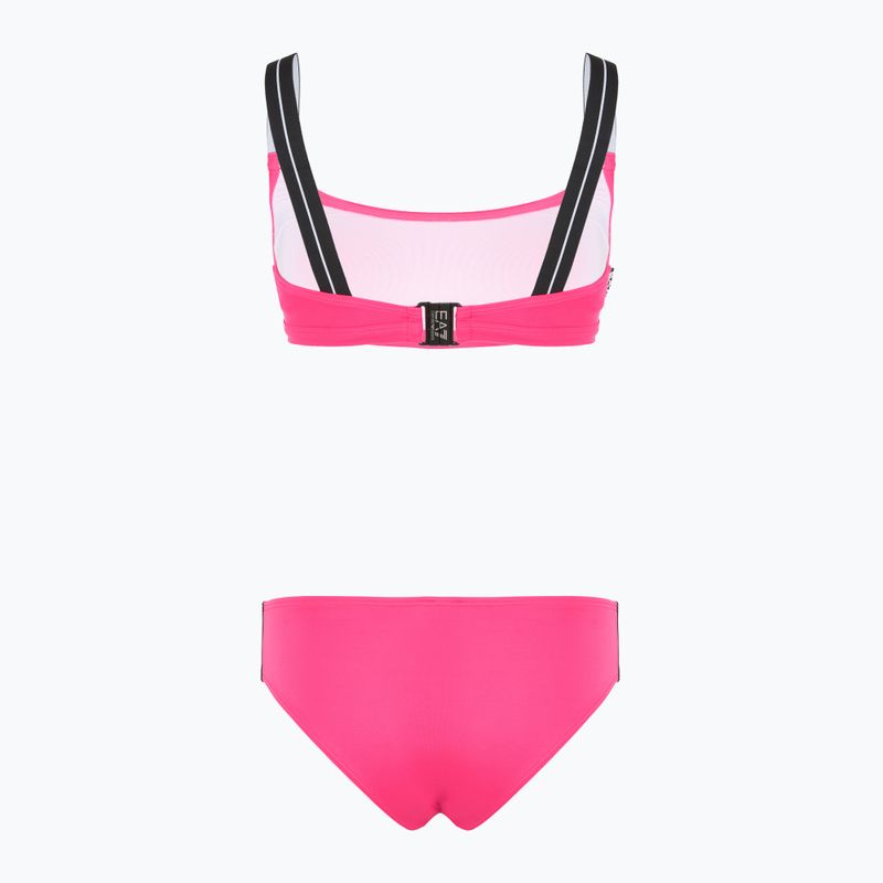 Costum de baie din două piese pentru femei EA7 Emporio Armani Logo Tape Bikini Top neon pink 2