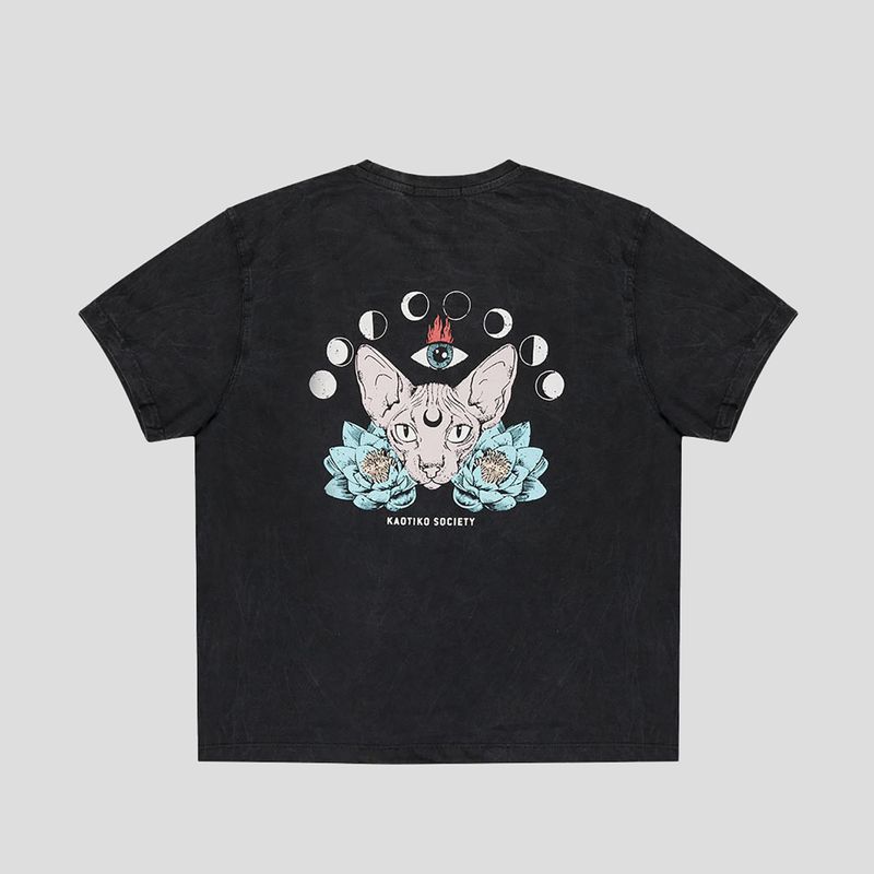 Tricou pentru femei Kaotiko Washed Moon Sphynx black 4