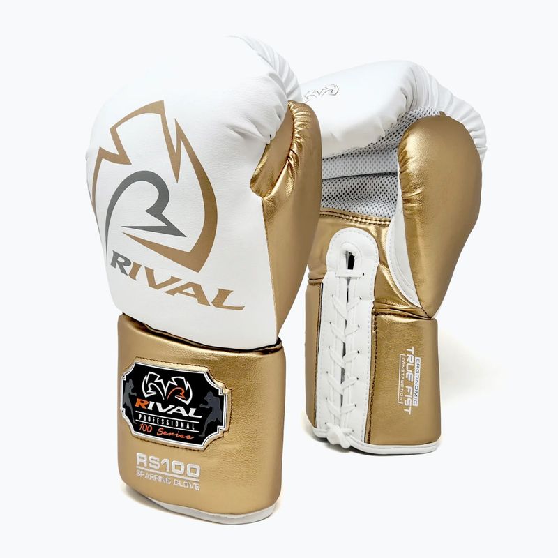 Mănuși de box Rival RS100 Professional white/gold 2