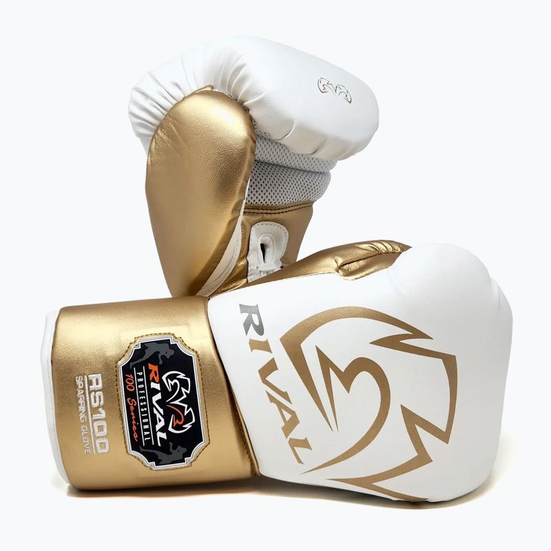 Mănuși de box Rival RS100 Professional white/gold 3