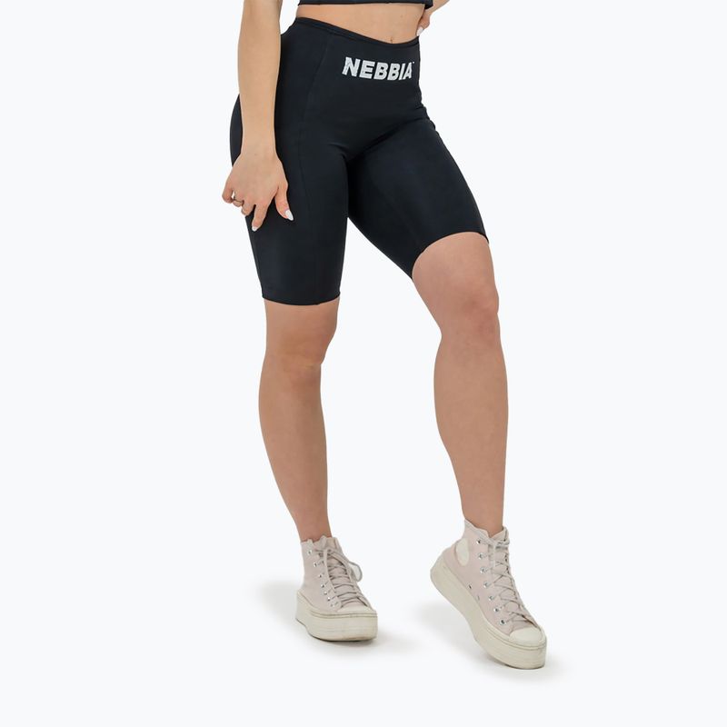Pantaloni scurți de antrenament pentru femei NEBBIA High Waisted Biker 10″ Gym Therapy black