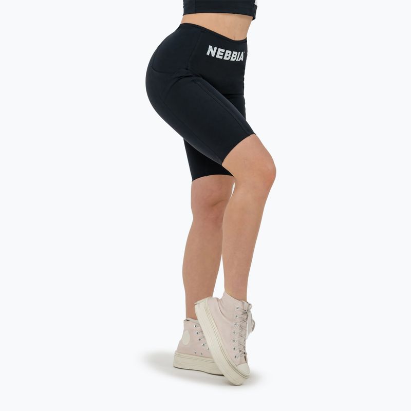 Pantaloni scurți de antrenament pentru femei NEBBIA High Waisted Biker 10″ Gym Therapy black 7