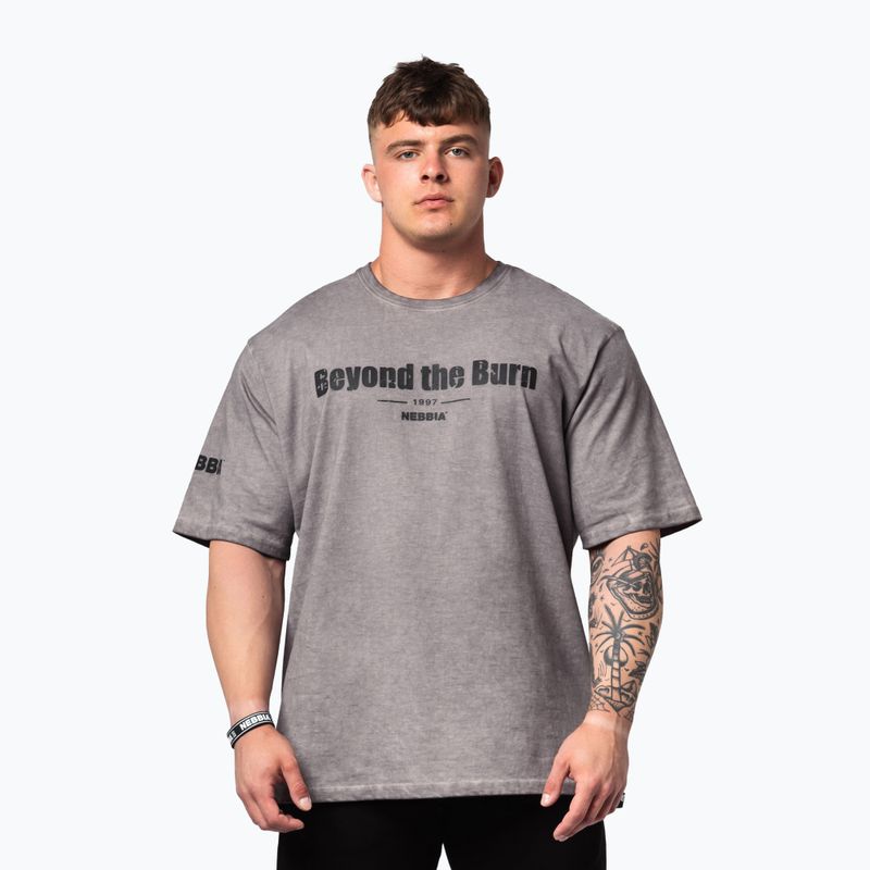 Tricou de antrenament pentru bărbați NEBBIA Washed-Off Heavyweight Grind light grey