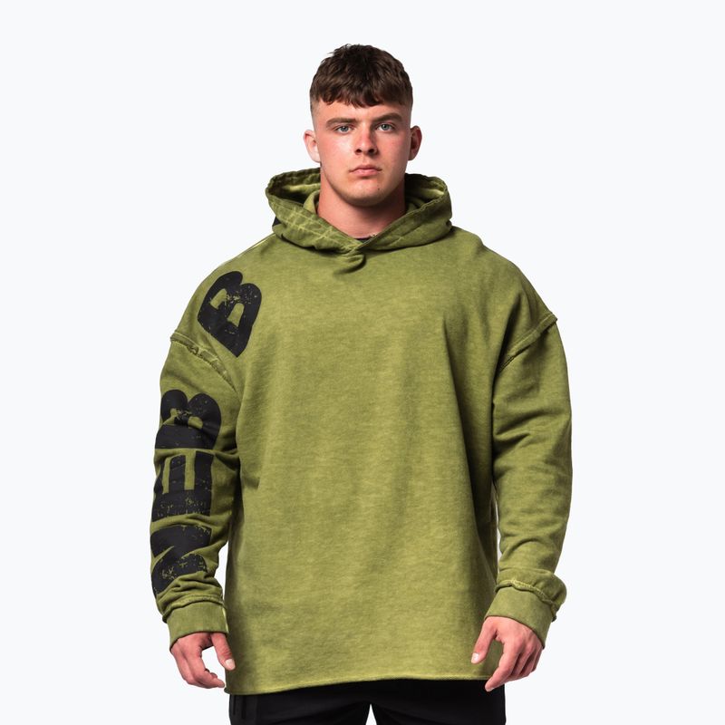 Hanorac de antrenament pentru bărbați NEBBIA Washed-Off Hoodie NO BS green