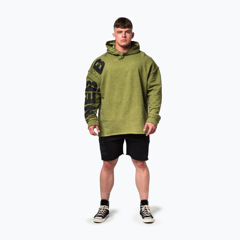 Hanorac de antrenament pentru bărbați NEBBIA Washed-Off Hoodie NO BS green 2