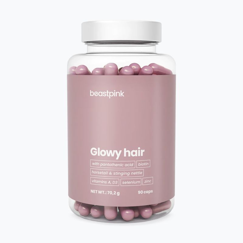 Supliment GymBeam Glowy Hair - BeastPink 90 capsule