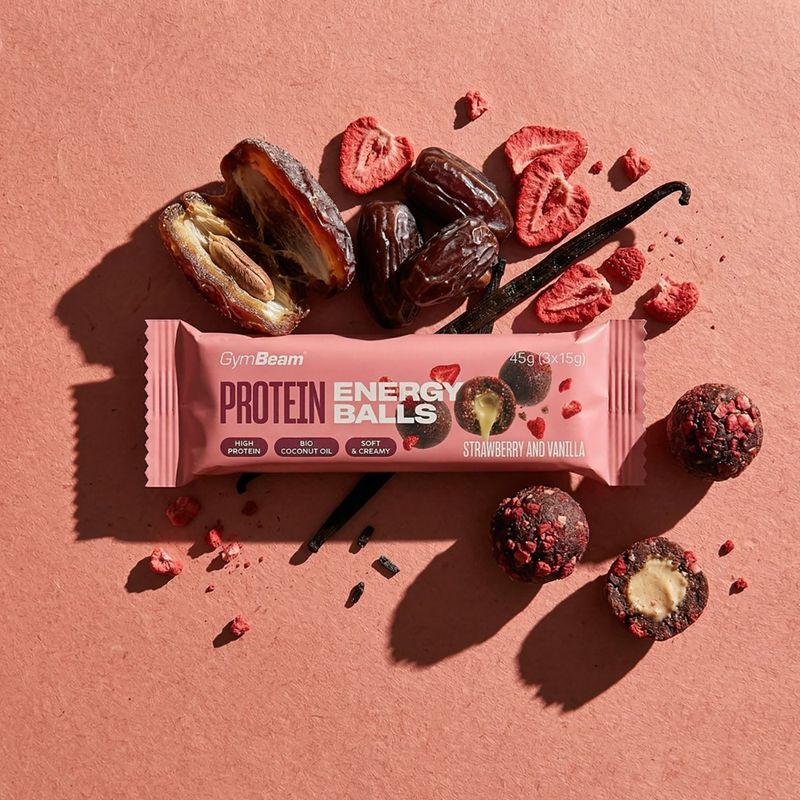 Baton proteic GymBeam Protein Energy Balls 45 g stawberry vanilla 2