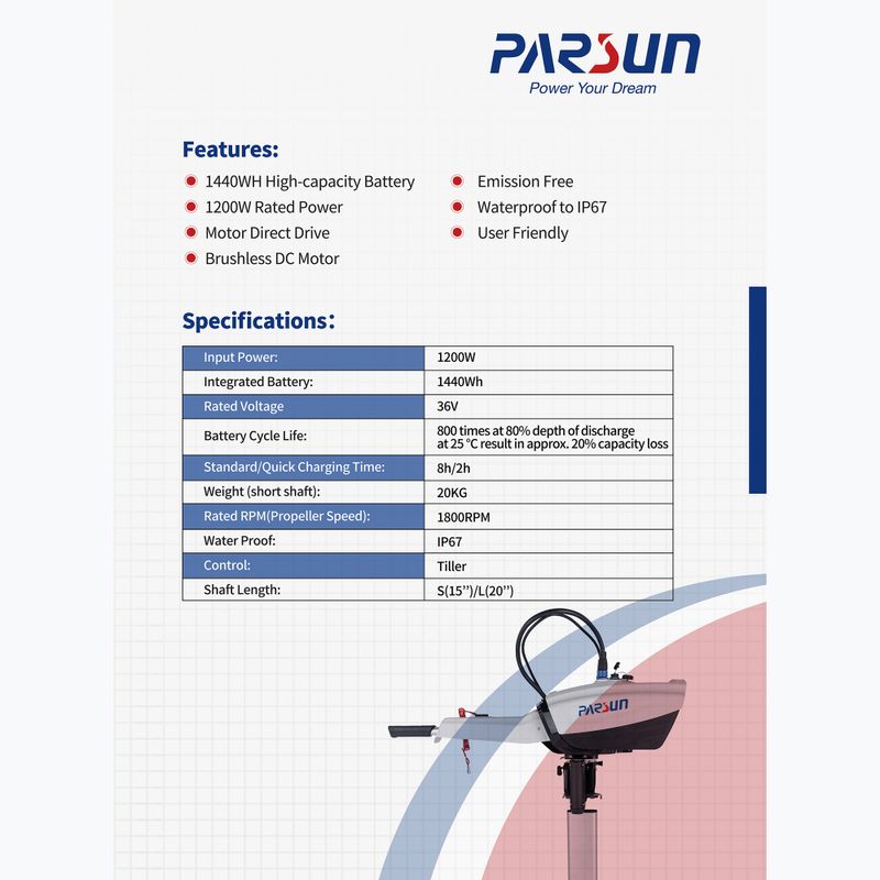 Motor electric Parsun Joy 1.2 S with battery white 3
