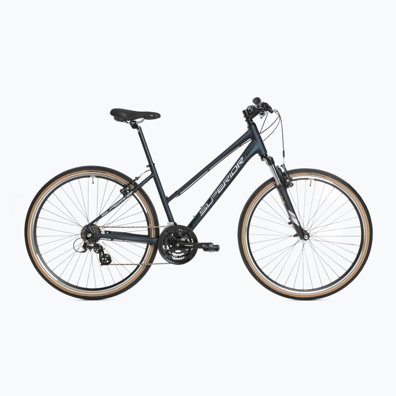 Bicicleta de cross pentru femei Superior RX 510 L albastru mat de noapte/argintiu/galben neon