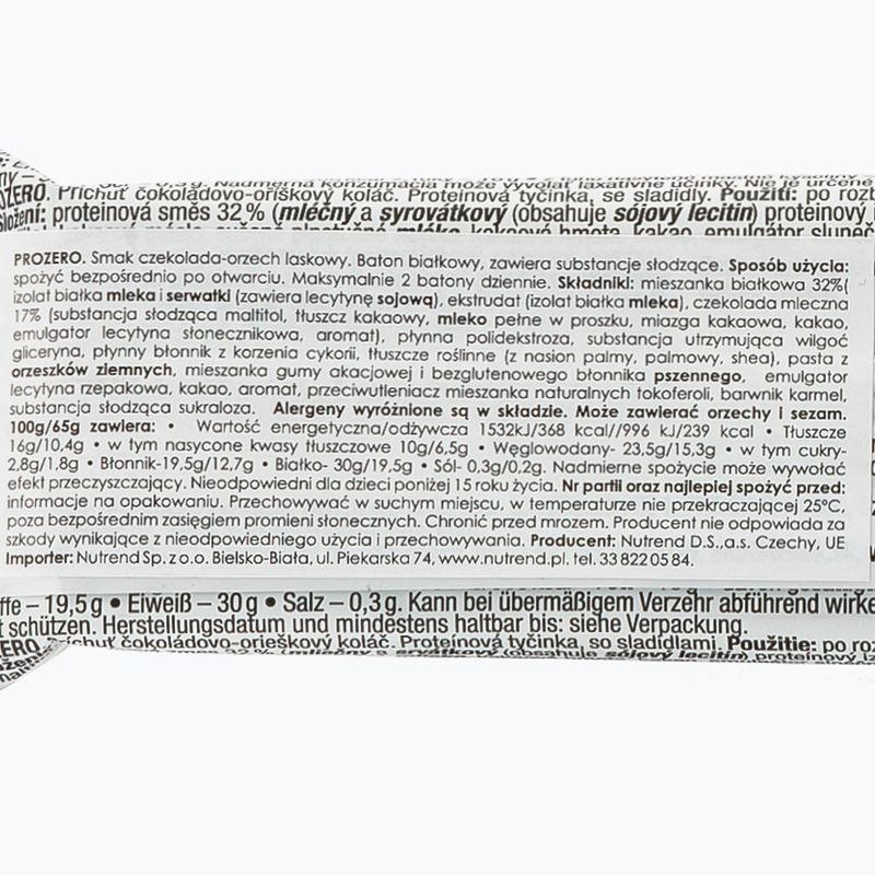 Nutrend Prozero 65g bară proteică de ciocolată și nucă VM-060-65-ČOO 2