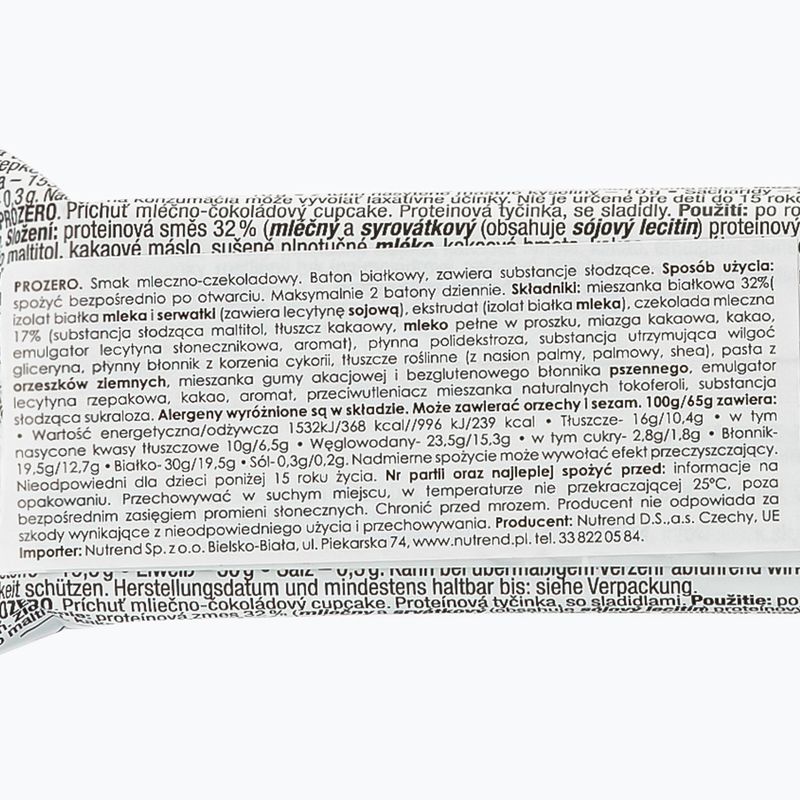 Nutrend Prozero protein bar 65g ciocolată cupcake VM-060-65-MLČ 2