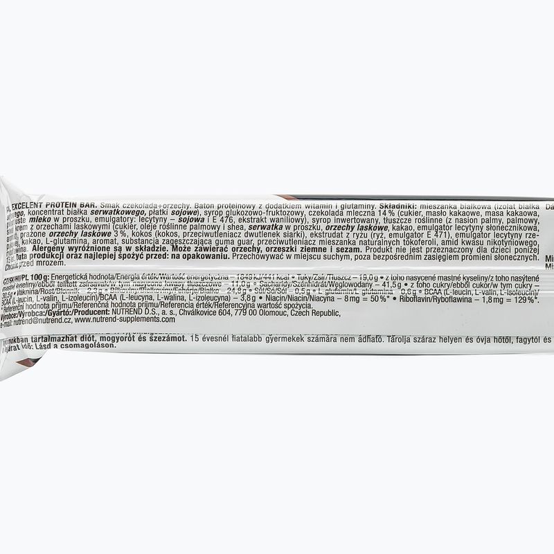 Baton proteic cu ciocolată și nuci Nutrend Excelent Protein Bar 85G VM-025-85-ČOO 2