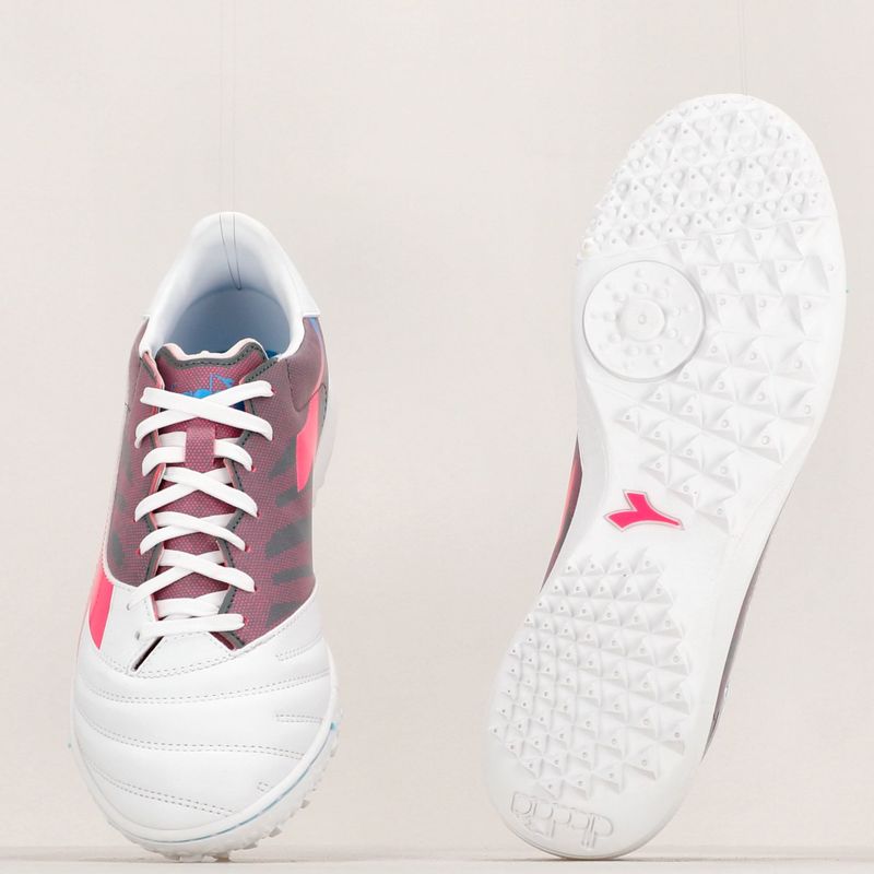 Ghete de fotbal pentru bărbați Diadora Brasil Elite Veloce GR TFR alb/roz fluo/albastru fluo 19