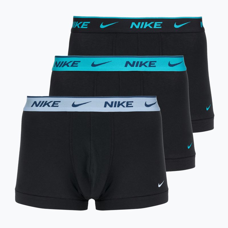 Boxeri pentru bărbați Nike Everyday Cotton Stretch Trunk 3 perechi black light amry blue/dusty cactus/black waistband