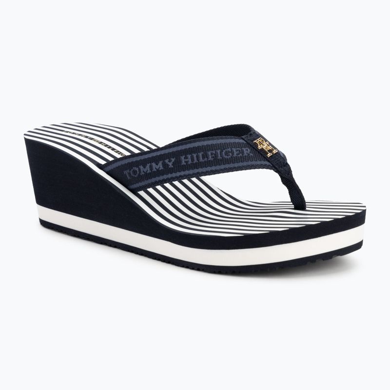 Papuci pentru femei Tommy Hilfiger Stripes Wedge Beach Sandal space blue