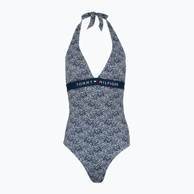 Costum de baie dintr-o bucată pentru femei Tommy Hilfiger Halter One Piece Rp Print illustrated wave dark night navy