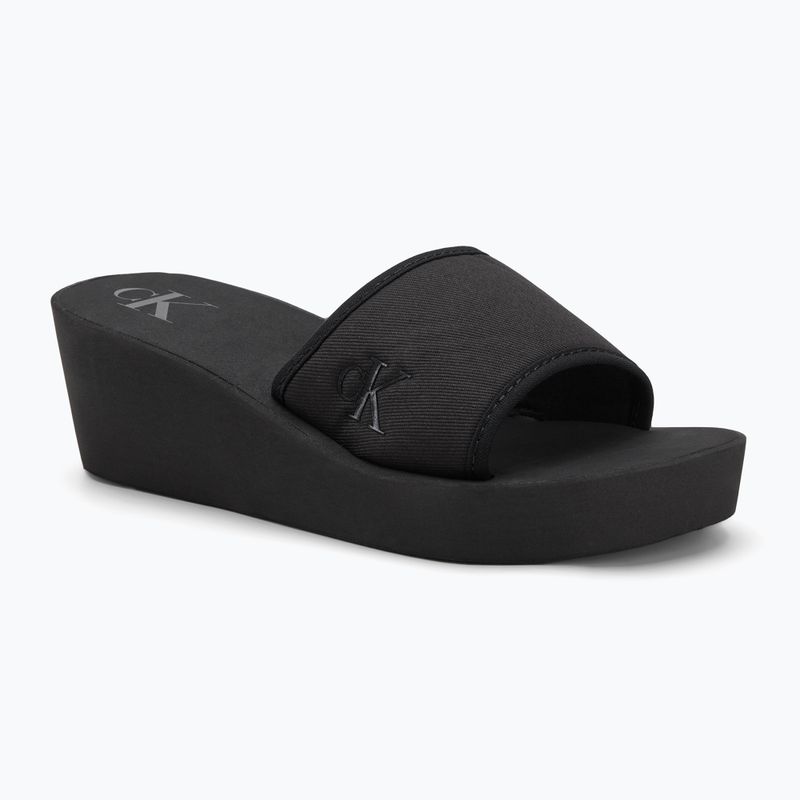 Papuci pentru femei Calvin Klein YW0YW01725 Beach Wedge Slide Canvas triple black