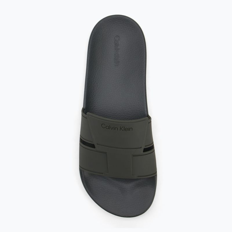 Papuci pentru bărbați Calvin Klein HM0HM01752 Pool Slide Double T dark olive 5