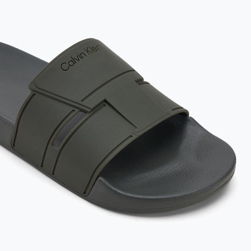 Papuci pentru bărbați Calvin Klein HM0HM01752 Pool Slide Double T dark olive 7