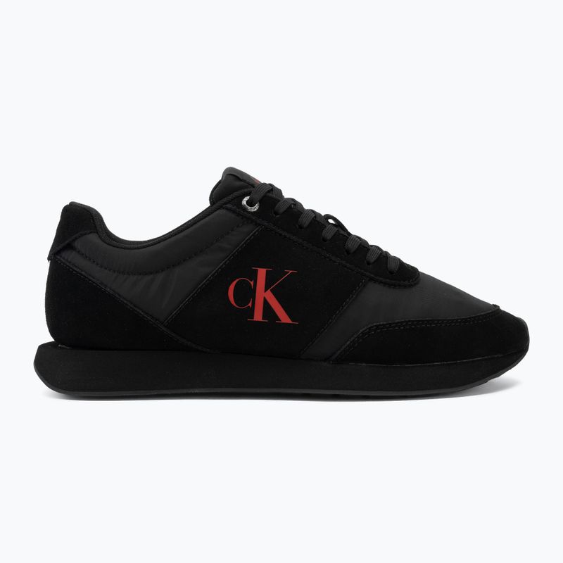 Încălțăminte pentru bărbați Calvin Klein HM0HM02212 Retro Runner Bans Leather Suede triple black/adrenaline rush 2