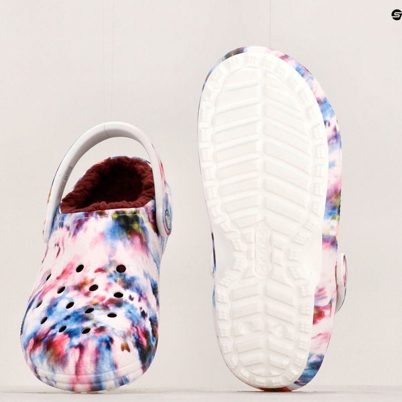 Șlapi de femei Crocs Classic Lined Tie Dye Clog bordeaux/multi pentru femei