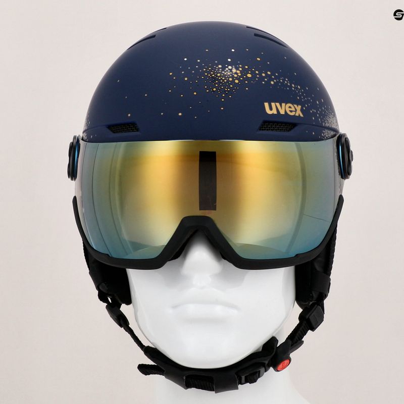 Cască de schi pentru femei UVEX Wanted Visor WE fleece scânteie / aur mat / oglindă aur fumurie 11