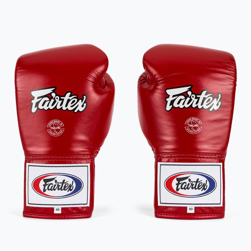 Fairtex Pro Competition Mănuși de box cu degetul blocat din piele roșu 2