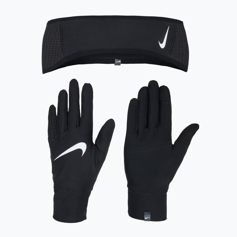 Set pentru femei bentiță + mănuși Nike Essential Running black/black/silver