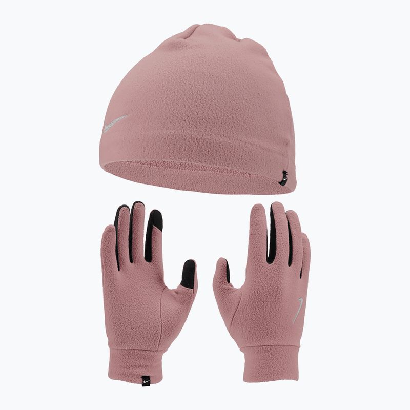 Set căciulă + mănuși pentru femei Nike Fleece red stardust/red stardust/silver