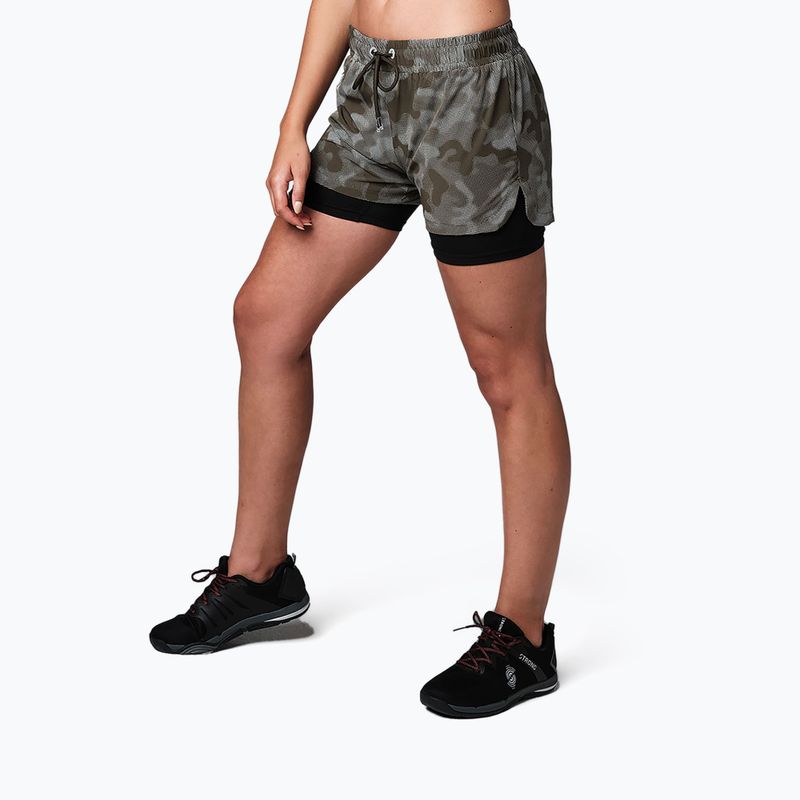 Pantaloni scurți de antrenament 2 în 1 pentru femei STRONG ID gri Z1B01242